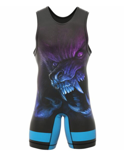 Polyester Spandex Custom Sublimation Printing Cheap Blue Wrestling Singlet for Men
